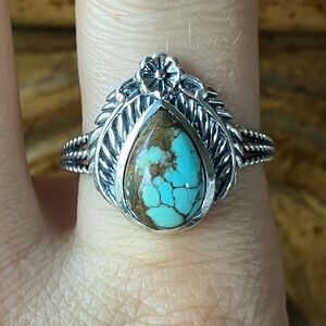 Natural Blue Moon Turquoise Sterling Silver Ring Size 10